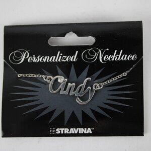 CINDY  Name Silvertone Rhinestone 14.5" w 4.5" Multi Ring Extender Necklace